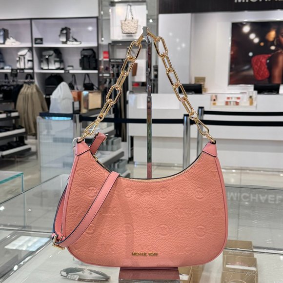 Michael Kors Cora Large Zip Shoulder Crossbody Embossed Leather Bag MK Primrose - Picture 1 of 13